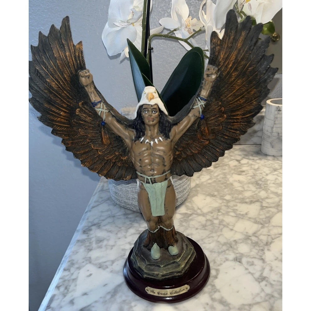 Native American Statue  12"Eagle Dancer  Statue‎ Vintage 8" Wing Spam Pre Owned